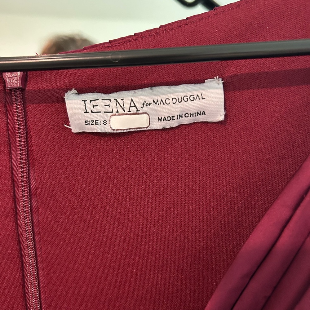 Ieena for Mac Duggal - Elegant Red Wrap Gown with Plunge Neckline - Picture 3 of 7